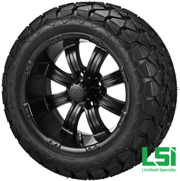 14X7 Matte Black Casino Wheel On 22X10-14 Trail Fox 14 Lifted Assembly