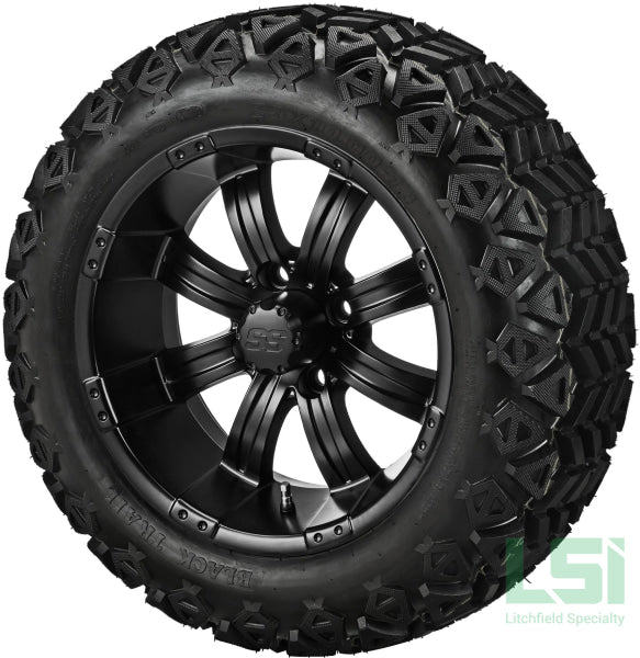 14X7 Matte Black Casino Wheel On 23X10-14 Trail 14 Lifted Assembly