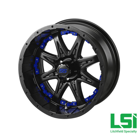 14X7 Matte Black Revenge Wheel W/blue Inserts - 14