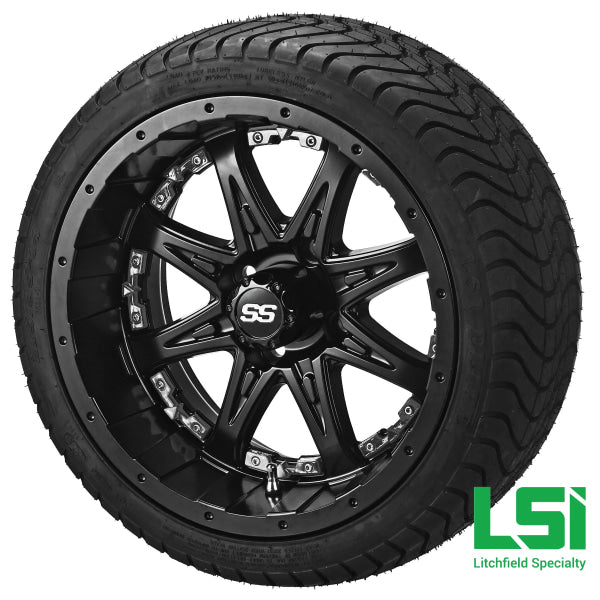 14X7 Matte Black Revenge Wheel W/chrome Inserts On 215/35-14 Lsi Elite Tire/wheel Assembly