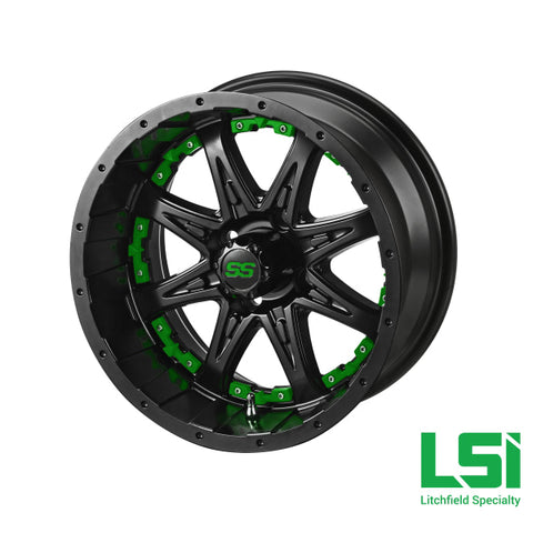 14X7 Matte Black Revenge Wheel W/green Inserts - 14