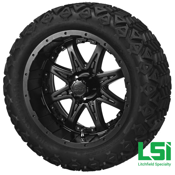 14X7 Matte Black Revenge Wheel W/black Inserts On 23X10-14 Trail 14 Lifted Assembly