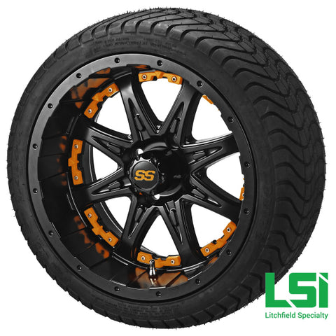 14X7 Matte Black Revenge Wheel W/orange Inserts On 215/35-14 Lsi Elite Tire/wheel Assembly