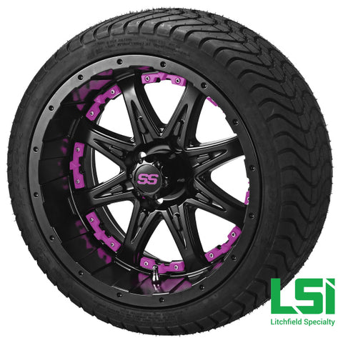 14X7 Matte Black Revenge Wheel W/pink Inserts On 215/35-14 Lsi Elite Tire/wheel Assembly