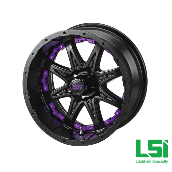 14X7 Matte Black Revenge Wheel W/purple Inserts - 14