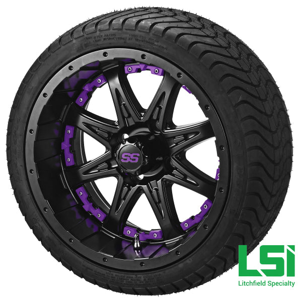14X7 Matte Black Revenge Wheel W/purple Inserts On 215/35-14 Lsi Elite Tire/wheel Assembly