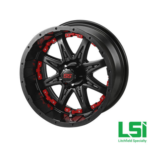 14X7 Matte Black Revenge Wheel W/red Inserts - 14