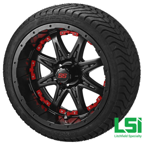 14X7 Matte Black Revenge Wheel W/red Inserts On 215/35-14 Lsi Elite Tire/wheel Assembly