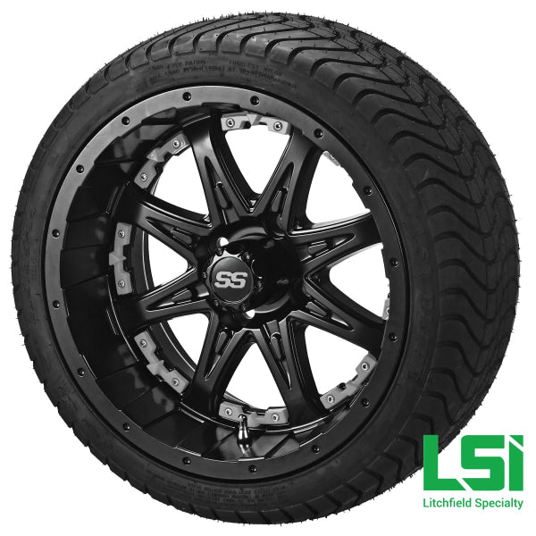 14X7 Matte Black Revenge Wheel W/silver Inserts On 215/35-14 Lsi Elite Tire/wheel Assembly
