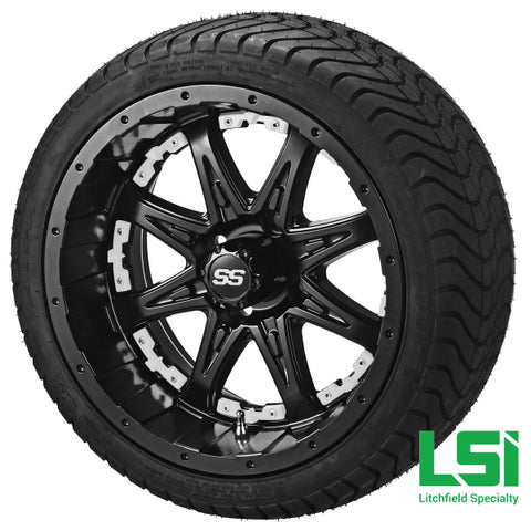 14X7 Matte Black Revenge Wheel W/white Inserts On 215/35-14 Lsi Elite Tire/wheel Assembly