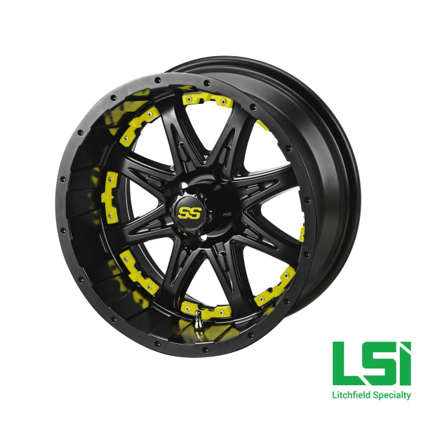 14X7 Matte Black Revenge Wheel W/yellow Inserts - 14