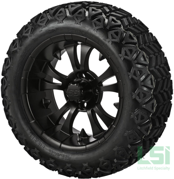 14X7 Matte Black Warlock Wheel On 23X10-14 Trail 14 Lifted Assembly