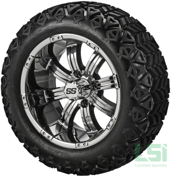 14X7 Mirror Casino Wheel On 23X10-14 Black Trail 14 Lifted Assembly