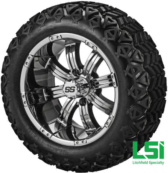 14X7 Mirror Casino Wheel On 23X10-14 Black Trail 14 Lifted Assembly