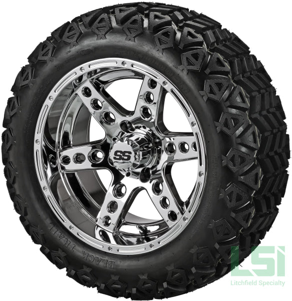14X7 Mirror Chaos Wheel On 23X10-14 Black Trail 14 Lifted Assembly