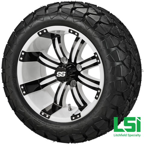 14X7 White & Black Casino Wheel On 22X10-14 Trail Fox 14 Lifted Assembly