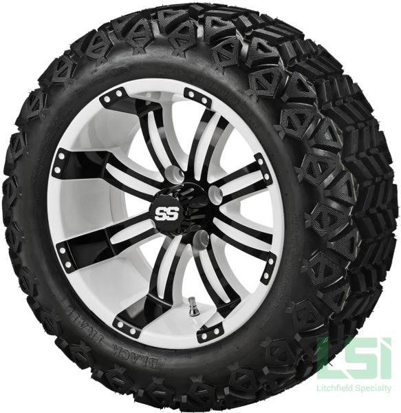 14X7 White & Black Casino Wheel On 23X10-14 Trail 14 Lifted Assembly