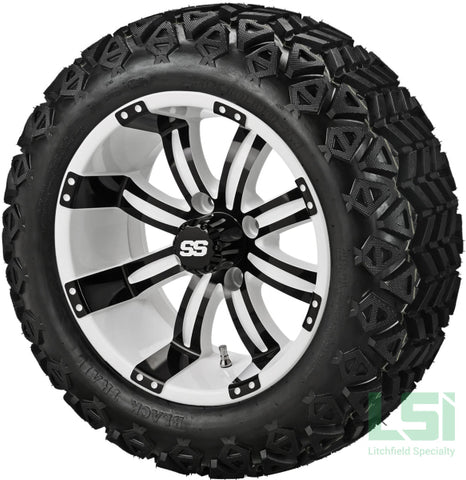 14X7 White & Black Casino Wheel On 23X10-14 Trail 14 Lifted Assembly