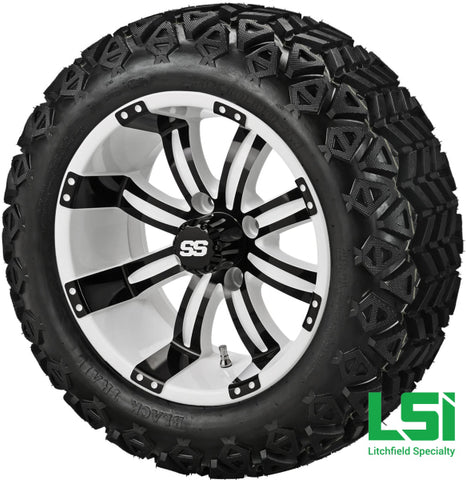 14X7 White & Black Casino Wheel On 23X10-14 Trail 14 Lifted Assembly