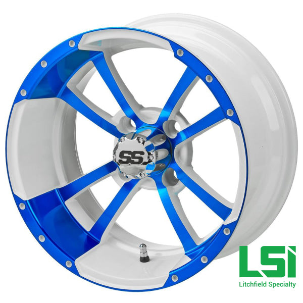 14X7 White/blue Maltese Cross Wheel - 14