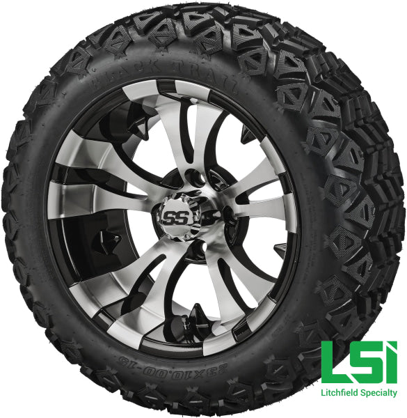 15X7 Machined & Black Warlock Wheel On 23X10.00-15 Trail Tire 15 Lifted Assembly