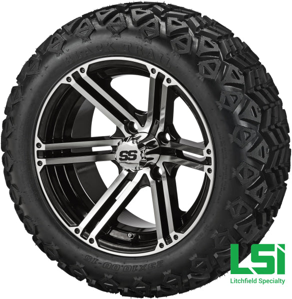 15X7 Machined & Black Yukon Wheel On 23X10.00-15 Trail Tire 15 Lifted Assembly