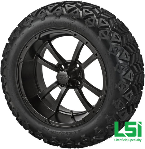 15X7 Matte Black Maltese Cross Wheel On 23X10.00-15 Trail Tire 15 Lifted Assembly