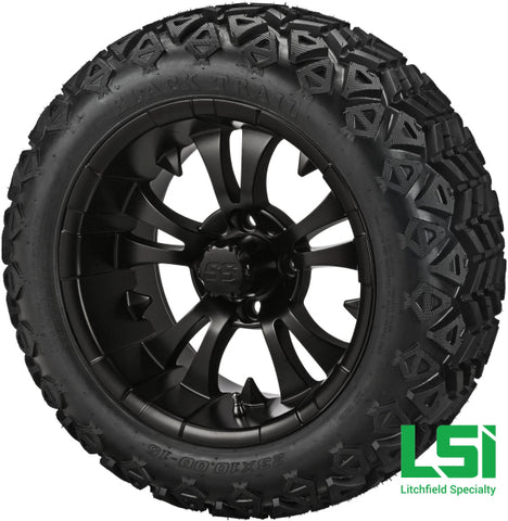 15X7 Matte Black Warlock Wheel On 23X10.00-15 Trail Tire 15 Lifted Assembly