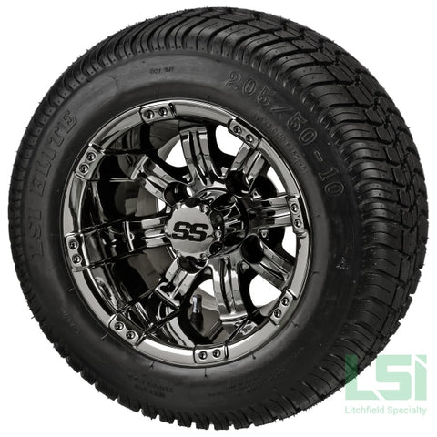 10X7 Black Mirror Casino Wheel On 205/50-10 Lsi Elite Tire 10 Low Profile Assembly