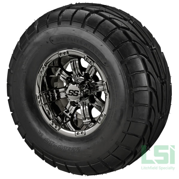 10X7 Black Mirror Casino Wheel On 22X10-10 Lsi Elite Street Tire 10 Lifted Assembly