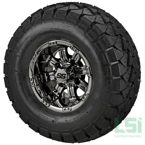 10X7 Black Mirror Casino Wheel On 22X10-10 Trail Fox A/t Tire 10 Lifted Assembly