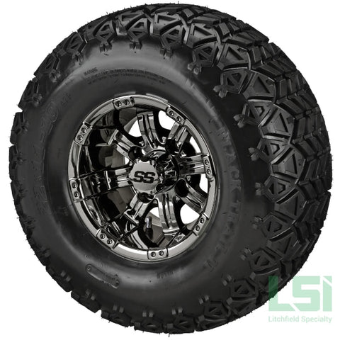10X7 Black Mirror Casino Wheel On 22X11-10 Trail Tire 10 Lifted Assembly