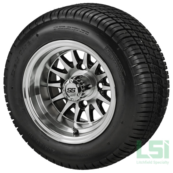 10X7 Black/machined 14-Spoke Wheel On 205/50-10 Deli Tire 10 Low Profile Assembly