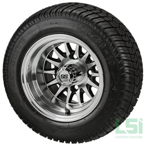 10X7 Black/machined 14-Spoke Wheel On 205/50-10 Lsi Elite Tire 10 Low Profile Assembly