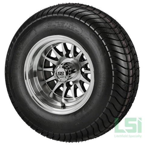 10X7 Black/machined 14-Spoke Wheel On 205/65-10 Lsi Elite Tire 10 Lifted Assembly