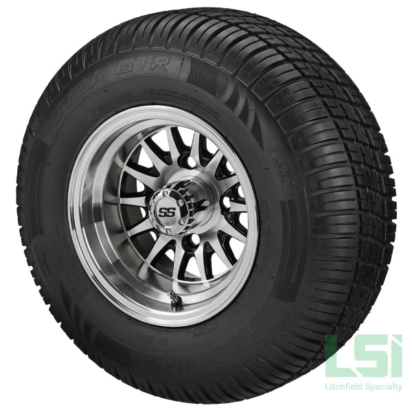 10X7 Black/machined 14-Spoke Wheel On 205/65R10 Deli Radial Tire 10 Lifted Assembly