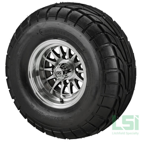 10X7 Black/machined 14-Spoke Wheel On 22X10-10 Lsi Elite Street Tire 10 Lifted Assembly