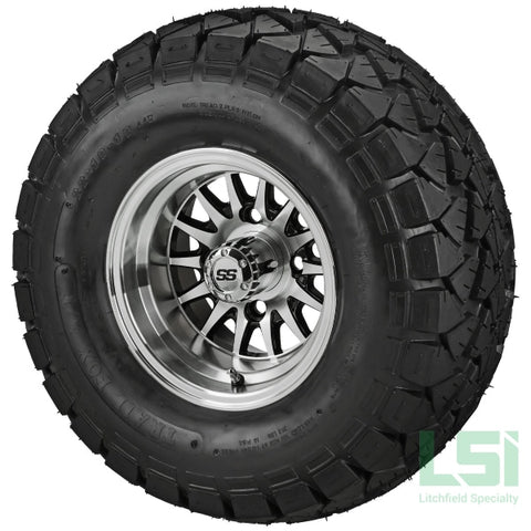 10X7 Black/machined 14-Spoke Wheel On 22X10-10 Trail Fox A/t Tire 10 Lifted Assembly