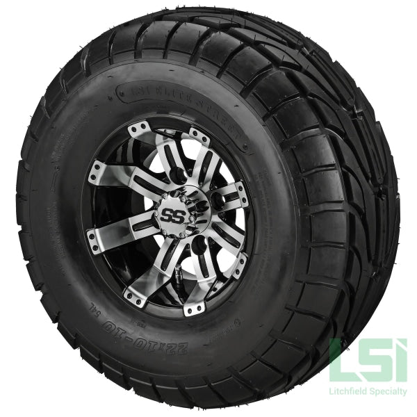10X7 Black/machined Casino Wheel On 22X10-10 Lsi Elite Street Tire 10 Lifted Assembly