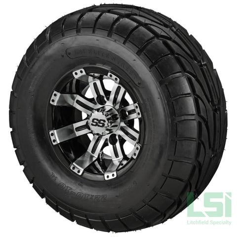 10X7 Black/machined Casino Wheel On 22X10-10 Lsi Elite Street Tire 10 Lifted Assembly