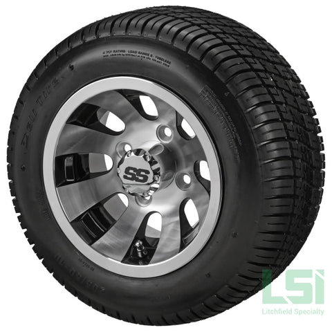 10X7 Black/machined Gunslinger Wheel On 205/50-10 Deli Tire 10 Low Profile Assembly