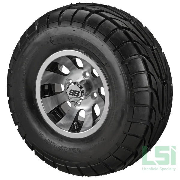 10X7 Black/machined Gunslinger Wheel On 22X10-10 Lsi Elite Street Tire 10 Lifted Assembly