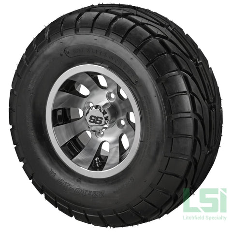 10X7 Black/machined Gunslinger Wheel On 22X10-10 Lsi Elite Street Tire 10 Lifted Assembly