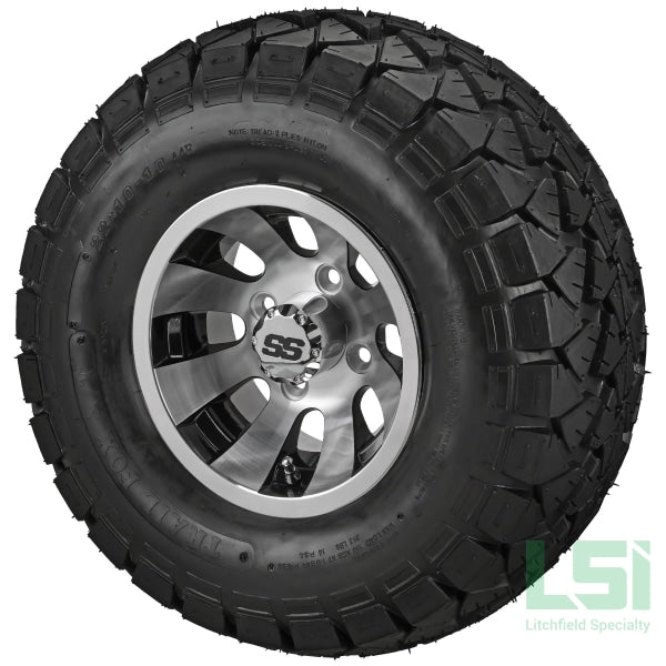 10X7 Black/machined Gunslinger Wheel On 22X10-10 Trail Fox A/t Tire 10 Lifted Assembly