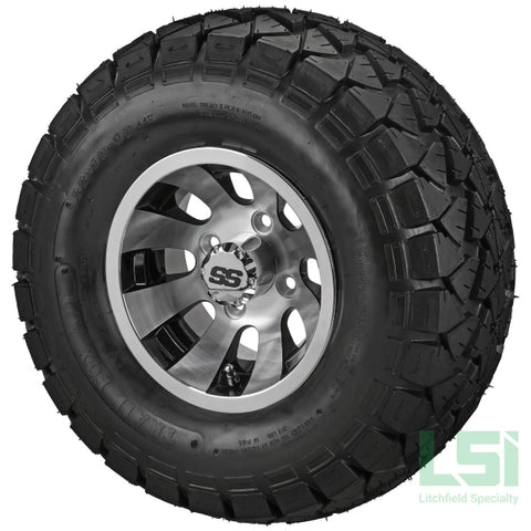 10X7 Black/machined Gunslinger Wheel On 22X10-10 Trail Fox A/t Tire 10 Lifted Assembly