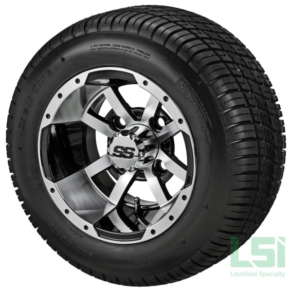 10X7 Black/machined Maltese Cross Wheel On 205/50-10 Deli Tire 10 Low Profile Assembly