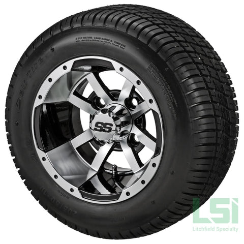 10X7 Black/machined Maltese Cross Wheel On 205/50-10 Deli Tire 10 Low Profile Assembly