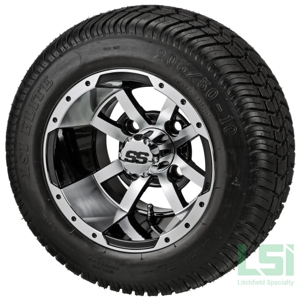 10X7 Black/machined Maltese Cross Wheel On 205/50-10 Lsi Elite Tire 10 Low Profile Assembly