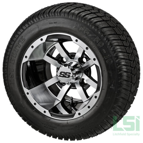 10X7 Black/machined Maltese Cross Wheel On 205/50-10 Lsi Elite Tire 10 Low Profile Assembly