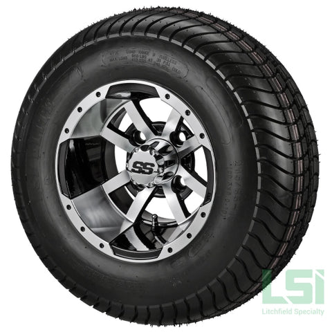 10X7 Black/machined Maltese Cross Wheel On 205/65-10 Lsi Elite Tire 10 Lifted Assembly